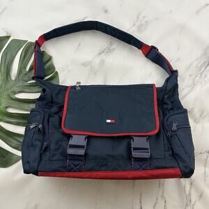 Tommy Hilfiger Vintage Y2k Shoulder Messenger Bag Navy Blue Red Buckles